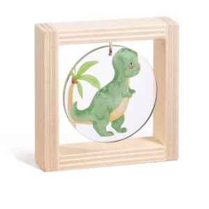 Ξύλινο καδράκι με plexiglass, θέμα βεραμάν δεινόσαυρος