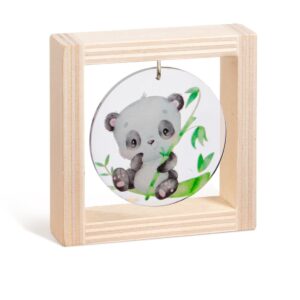 Ξύλινο καδράκι με plexiglass, θέμα panda με ευκάλυπτο