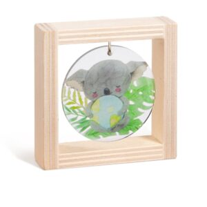 Ξύλινο καδράκι με plexiglass, θέμα κοάλα με υδρόγειο