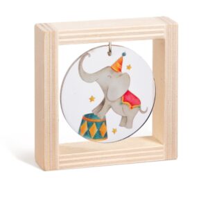 Ξύλινο καδράκι με plexiglass, θέμα ελέφαντας στο τσίρκο