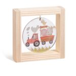 Ξύλινο καδράκι με plexiglass, θέμα τρακτέρ με ζωάκια φάρμας
