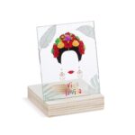 Ξύλινο ρεσώ με παράσταση Frida Kahlo και μήνυμα Viva la vida