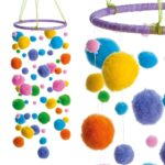 Υφασμάτινη ονειροπαγίδα με πολύχρωμα pom-pom