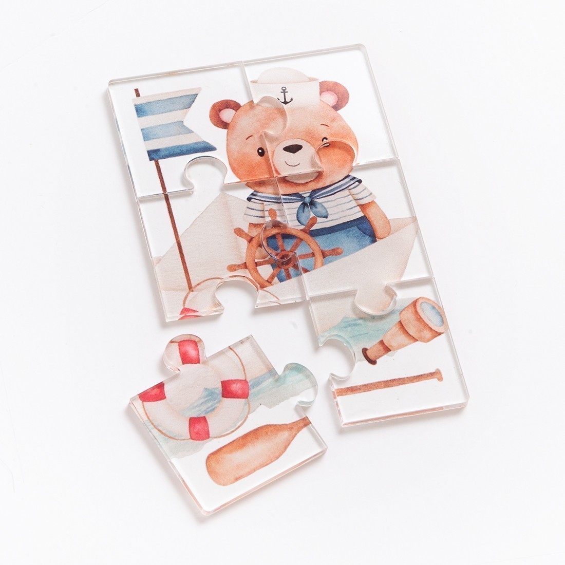 Παιχνίδι_Puzzle_από_Plexiglass Plexiglass puzzle 6 κομματιών με τύπωμα αρκουδάκι ναυτάκι σε βαρκούλα