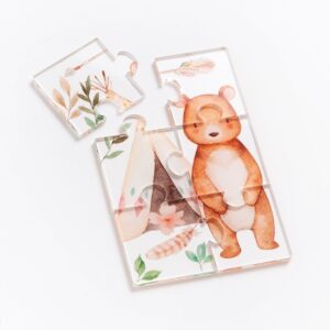 Plexiglass puzzle 6 κομματιών με τύπωμα αρκουδίτσας σε στιλ boho