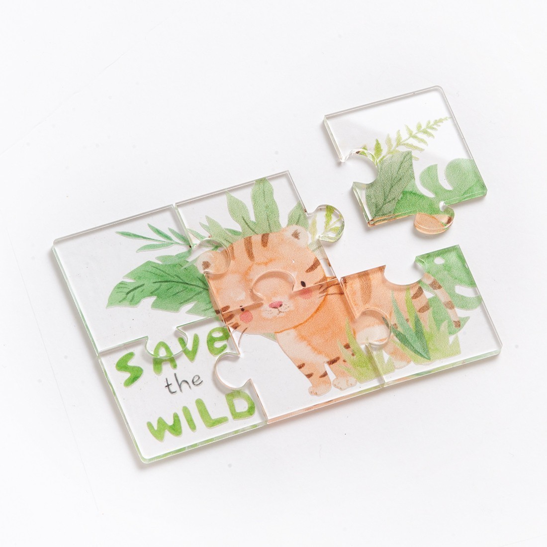Παιχνίδι_Puzzle_από_Plexiglass Plexiglass puzzle 6 κομματιών με τύπωμα τίγρης σε πράσινα φυλλώματα