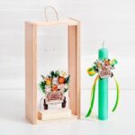 Ξύλινο κουτί με θέμα safari σε plexiglass και λαμπάδα