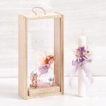 Ξύλινο κουτί με λιλά νεράιδα plexiglass και λαμπάδα