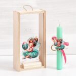 Ξύλινο κουτί με βεραμάν νεράιδα plexiglass και λαμπάδα
