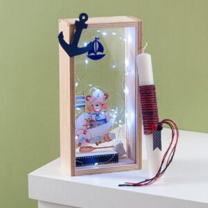 Ξύλινο κουτί με led και θέμα αρκουδάκι ναυτάκι