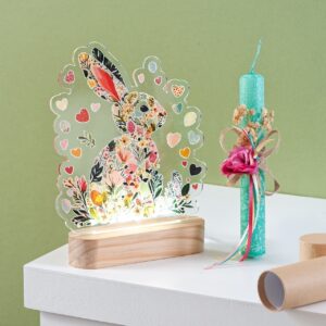 Ξύλινη βάση με LED φωτισμό και θέμα λαγουδάκι floral