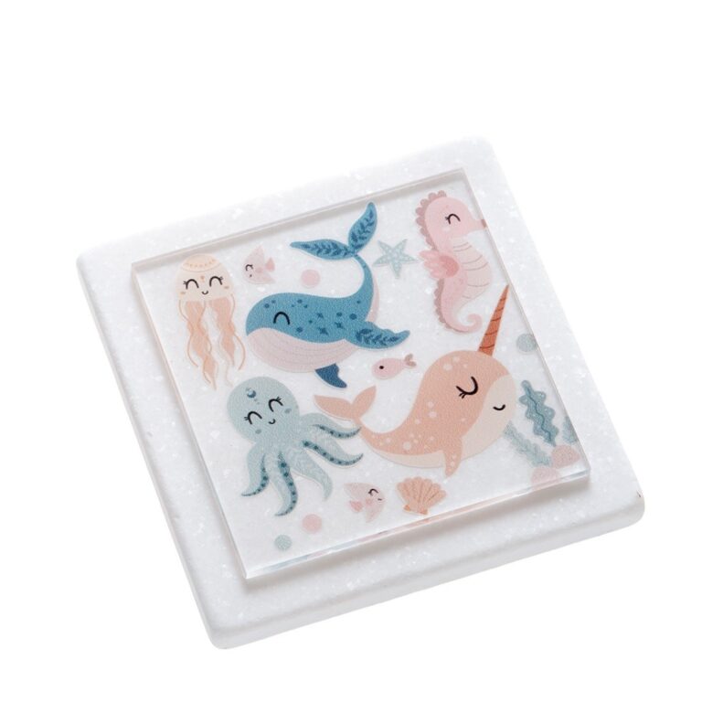 Σουβέρ από λευκό μάρμαρο με print plexiglass και σχέδιο βυθού σε Ocean Vibes