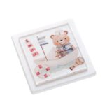 Σουβέρ από λευκό μάρμαρο με print plexiglass και σχέδιο αρκουδάκι με βαρκούλα
