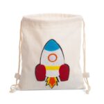 Υφασμάτινο backpack με σχέδιο πυραύλου σε εκρού