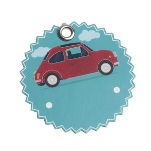 Χάρτινη στρογγυλή ετικέτα με τύπωμα κόκκινου αυτοκινήτου