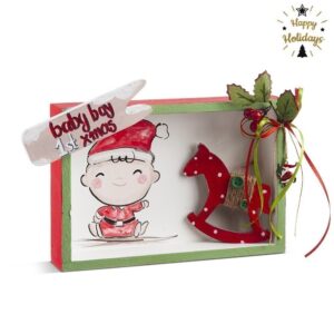 Ξύλινο καδράκι Baby Boy 1st Xmas με ξύλινο αλογάκι
