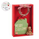 Ξύλινο κόκκινο καδράκι με σπιτάκι Merry Christmas
